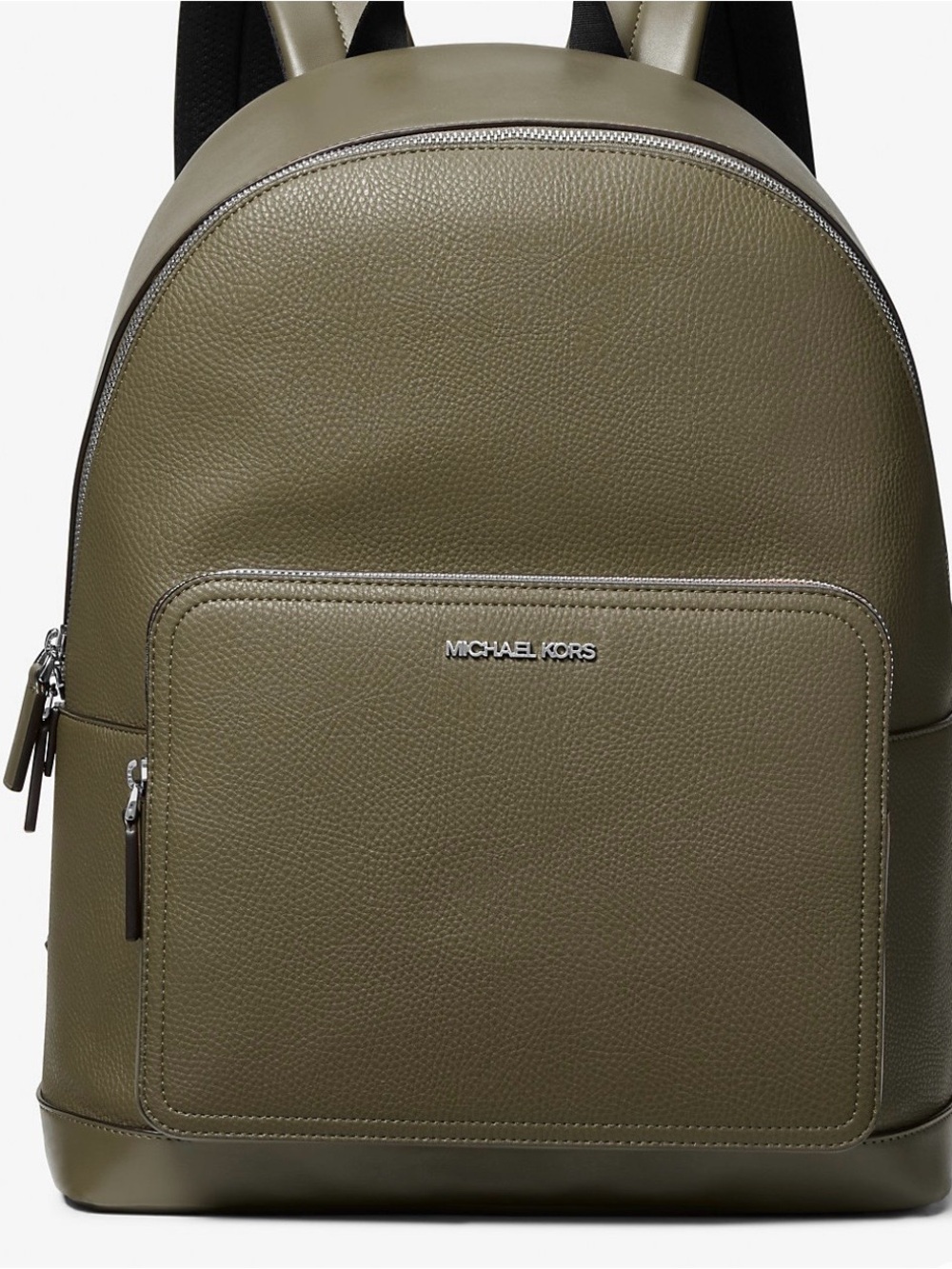 Michael Kors Olive Leather Backpack with Front Zip Pocket